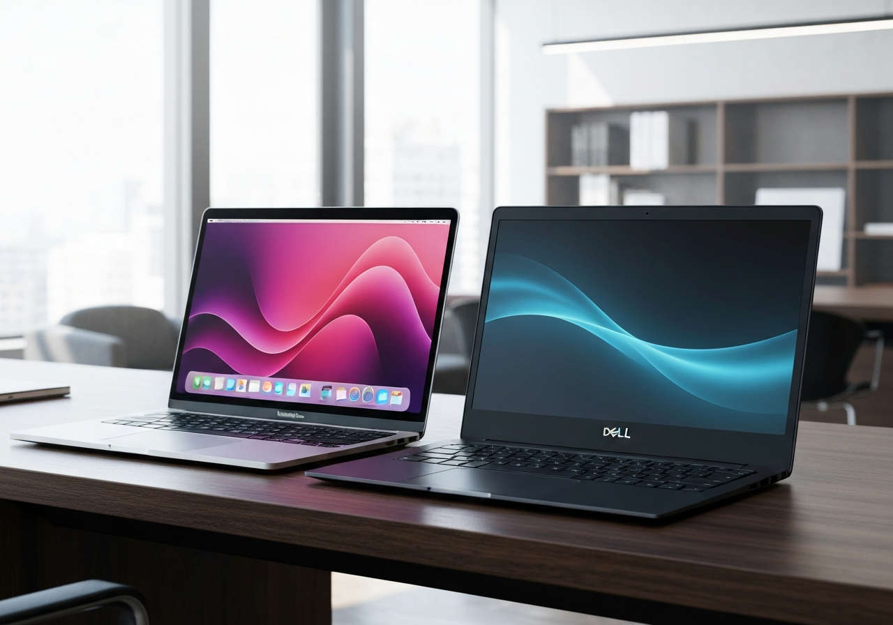 Laptops in a modern workspace